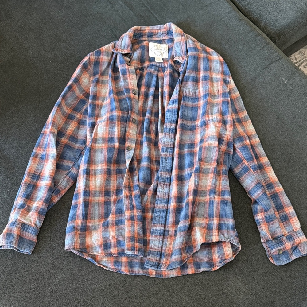 St. John's Bay Blue and Orange Plaid Button-Down Shirt